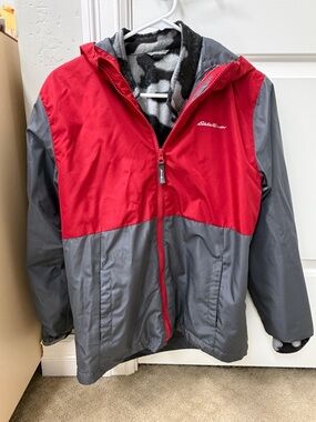 Eddie Bauer Kids Red and Gray Hooded Insulated Jacket